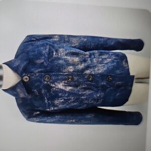 Linear Vintage Snakeskin Metallic Gold Navy Pockets Button Collared Blazer Large